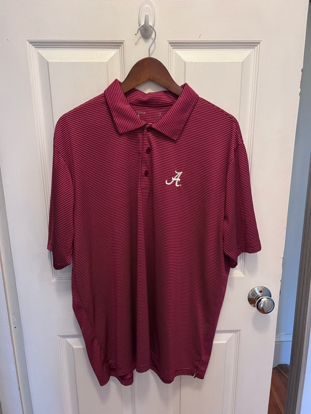 Antigua Crimson and White Striped Polo with Embroidered 'A'
